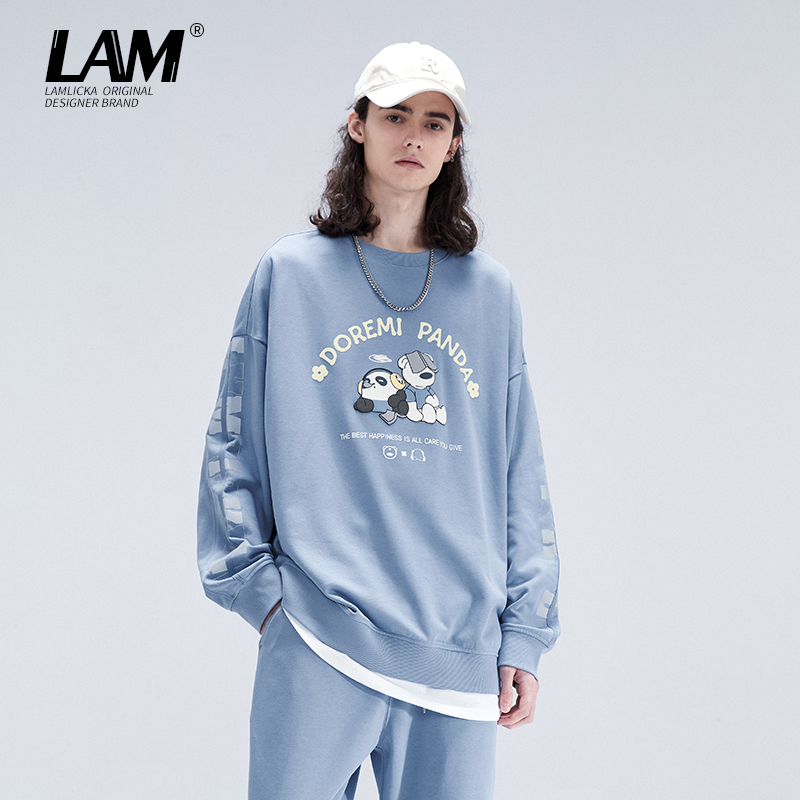 LAMLICK字母反光落肩圆领卫衣