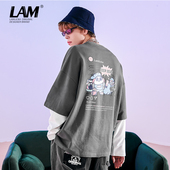 LAMLICKA×音乐熊猫联名款 假两件圆领卫衣男潮ins休闲百搭长袖 t恤