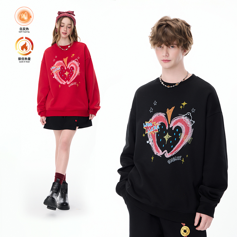 LAMLICKA潮牌红色套头圆领卫衣