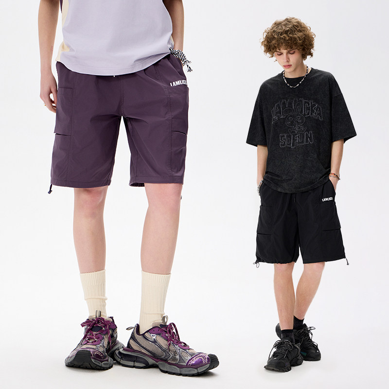 LAMLICKA黑色运动短裤男夏季美式休闲宽松简约百搭工装直筒五分裤,男装,短裤,淘宝优惠券,粉丝福利购,淘宝优惠卷