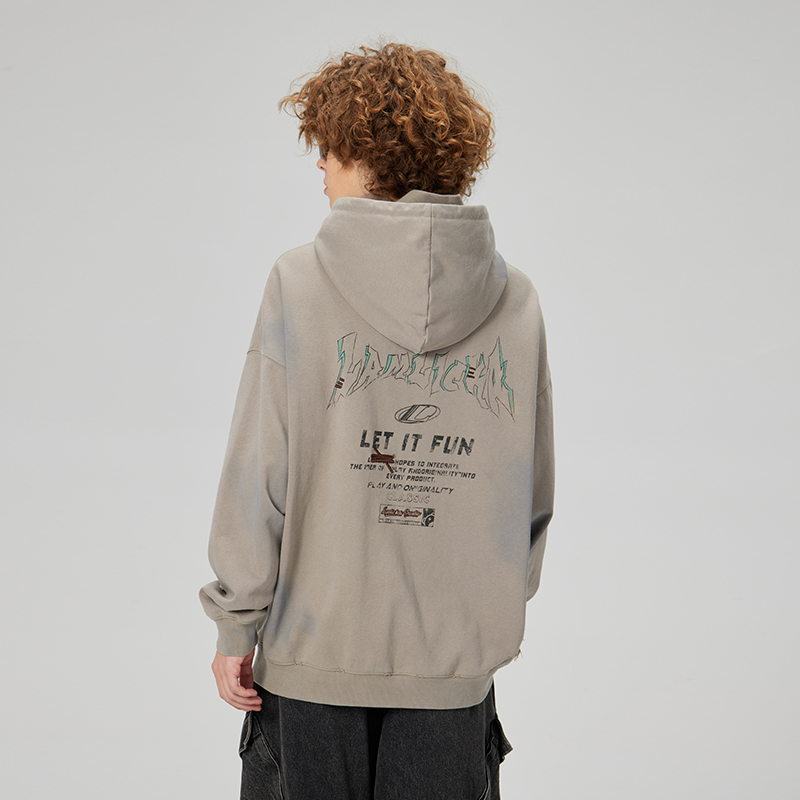 LAMLICKA做旧破洞拉链高领卫衣