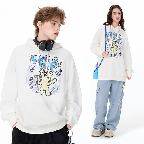 LAMLICKA涂鸦小熊白色连帽卫衣