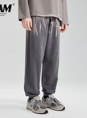 LAMLICKA LAM日系扎染重工刺绣宽松束脚卫裤男潮渐变松紧运动长裤