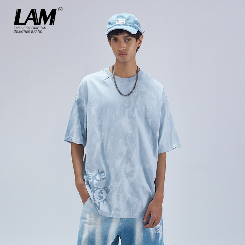 LAMLICKA国潮青年小熊印花短袖