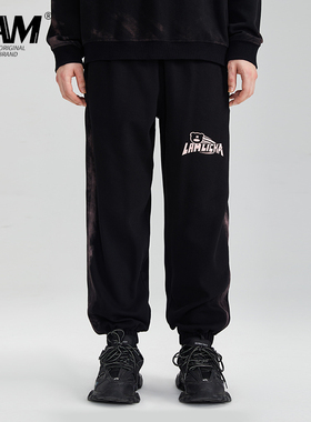 LAMLICKA LAM日系潮牌扎染宽松束脚卫裤男初秋松紧抽绳运动收脚裤