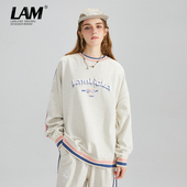 复古字母印花圆领套头卫衣女潮秋季 LAMLICKA LAM美式 廓形宽松上衣