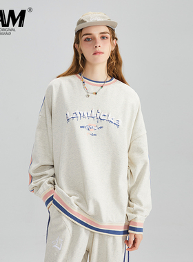 LAMLICKA LAM美式复古字母印花圆领套头卫衣女潮秋季廓形宽松上衣