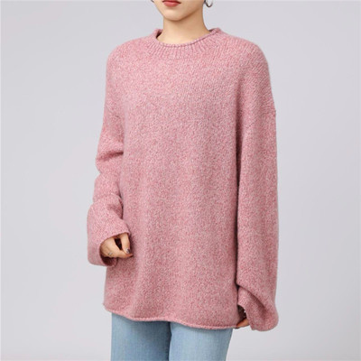 圆领长袖慵懒风毛针织衫秋冬女