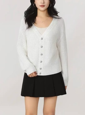 AMAS{专柜阿玛家}商场同款时尚V领亮片长袖针织开衫女外套548036