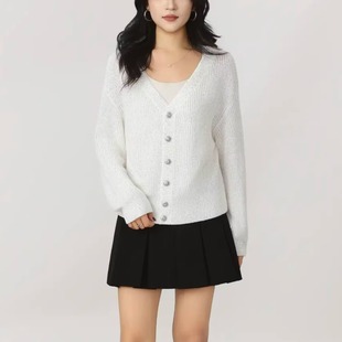 AMAS{专柜阿玛家}商场同款时尚V领亮片长袖针织开衫女外套548036