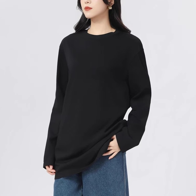 百搭圆领休闲纯棉套头长袖T恤女