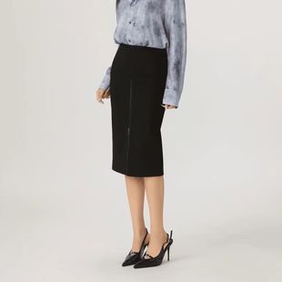 AMA{专柜阿玛家}商场同款通勤百搭设计感拉链开叉包臀裙女520016