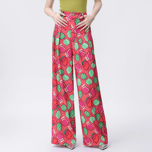 AMAS{专柜阿玛家}商场同款度假风印花宽腿休闲直筒长裤5100561