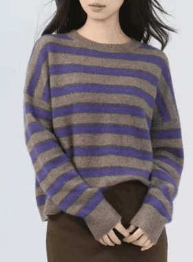 AMAS{专柜哥家}商场同款撞色条纹慵懒风经典圆领针织衫女138105