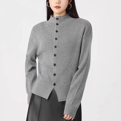 时尚休闲松弛感立领毛针织开衫女