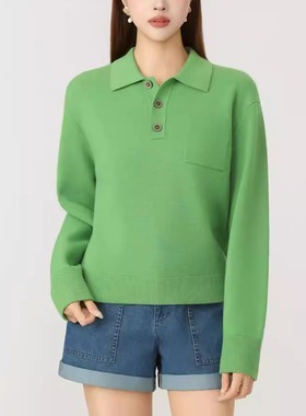 AMAS{哥家专柜}商场同款休闲简约时尚翻领长袖针织衫毛衣女138077