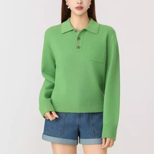 AMAS{哥家专柜}商场同款休闲简约时尚翻领长袖针织衫毛衣女138077