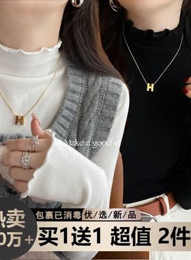 秋冬新款软糯半高领木耳边德绒长袖T恤打底衫女白色修身加厚上衣