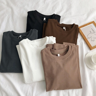 洋气t恤上衣 圆领加绒纯色保暖时尚 德绒打底衫 女内搭2025秋冬新款