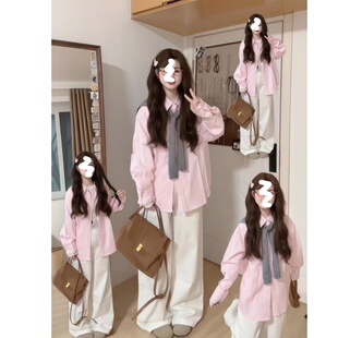 春天粉色条纹衬衫简约韩系小个子少女感初春夏季衬衣防晒衣薄外套