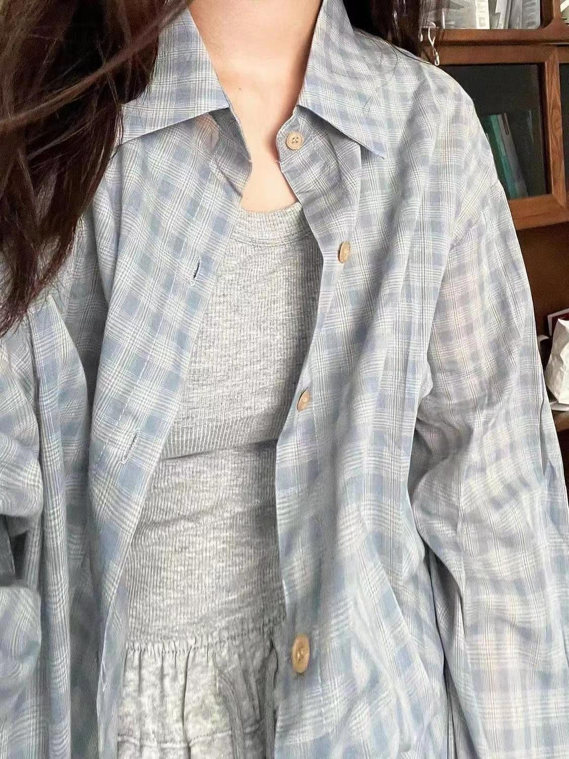 大牌剪标撤柜薄款格子衬衫外套