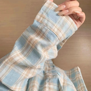 多巴胺小清新格子衬衫 衬衣防晒外套 女薄款 叠穿宽松遮肉显瘦长袖