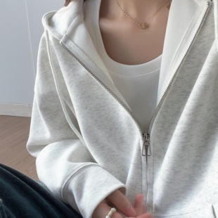 灰色外套女ins潮韩系慵懒chic连帽拉链开衫 早秋薄款 卫衣加绒秋冬