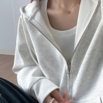 早秋薄款灰色外套女ins潮韩系慵懒chic连帽拉链开衫卫衣加绒秋冬