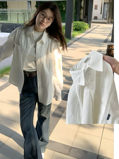 bm纯棉正肩白衬衫百搭内搭外穿衬衣小个子宽松简约纯色上衣POLO衫