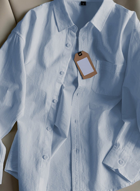 100%纯棉正肩浅蓝色衬衫叠穿长袖上衣宽松休闲男女情侣装防晒外套