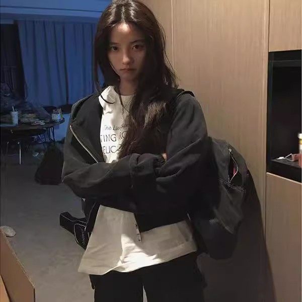 外贸原单品牌重磅纯棉连帽卫衣女图片