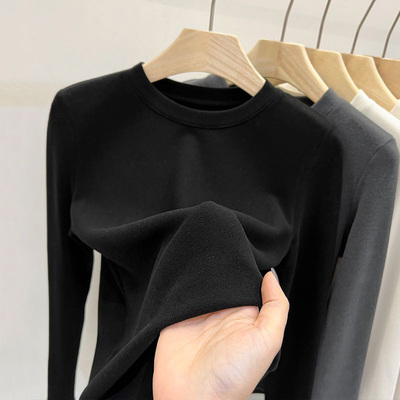 黑色圆领德绒打底衫女秋冬内搭