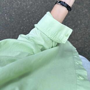 开衫 纯棉衬衫 长袖 小个子绿色衬衣外搭叠穿内搭薄款 女春秋2024新款