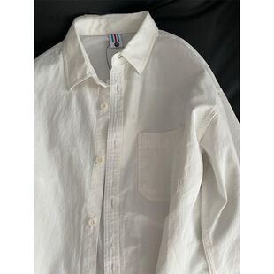 白色全棉衬衣宽松上衣男女同款 出口法国外贸原单高档长袖 纯棉衬衫