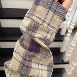 磨毛棉格子衬衫女内搭叠穿春秋薄外套长袖上衣格子衫复古衬衣秋冬