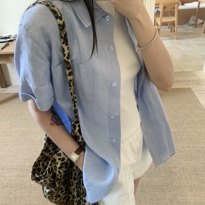 大牌剪标撤柜纯棉短袖衬衫外套女