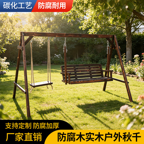 实木秋千户外庭院家用荡秋千吊椅阳台院子秋千防腐木秋千双人摇椅