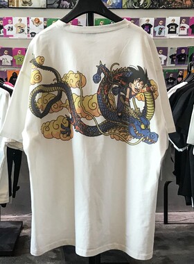 夏季新款个性七龙珠小悟空潮牌印花短袖t恤ins超火落肩袖打底衫男