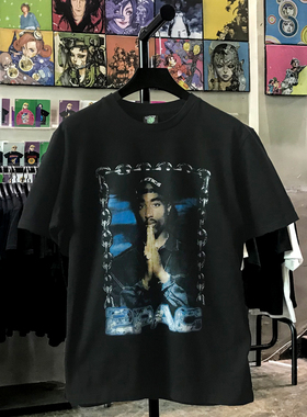 图派克2Pac美国嘻哈t恤怀旧复古做旧潮牌短袖男欧美风oldSkool