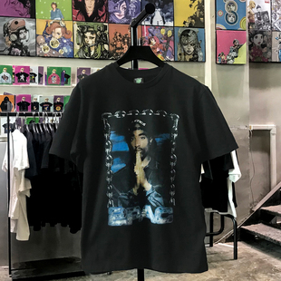 图派克2Pac美国嘻哈t恤怀旧复古做旧潮牌短袖男欧美风oldSkool