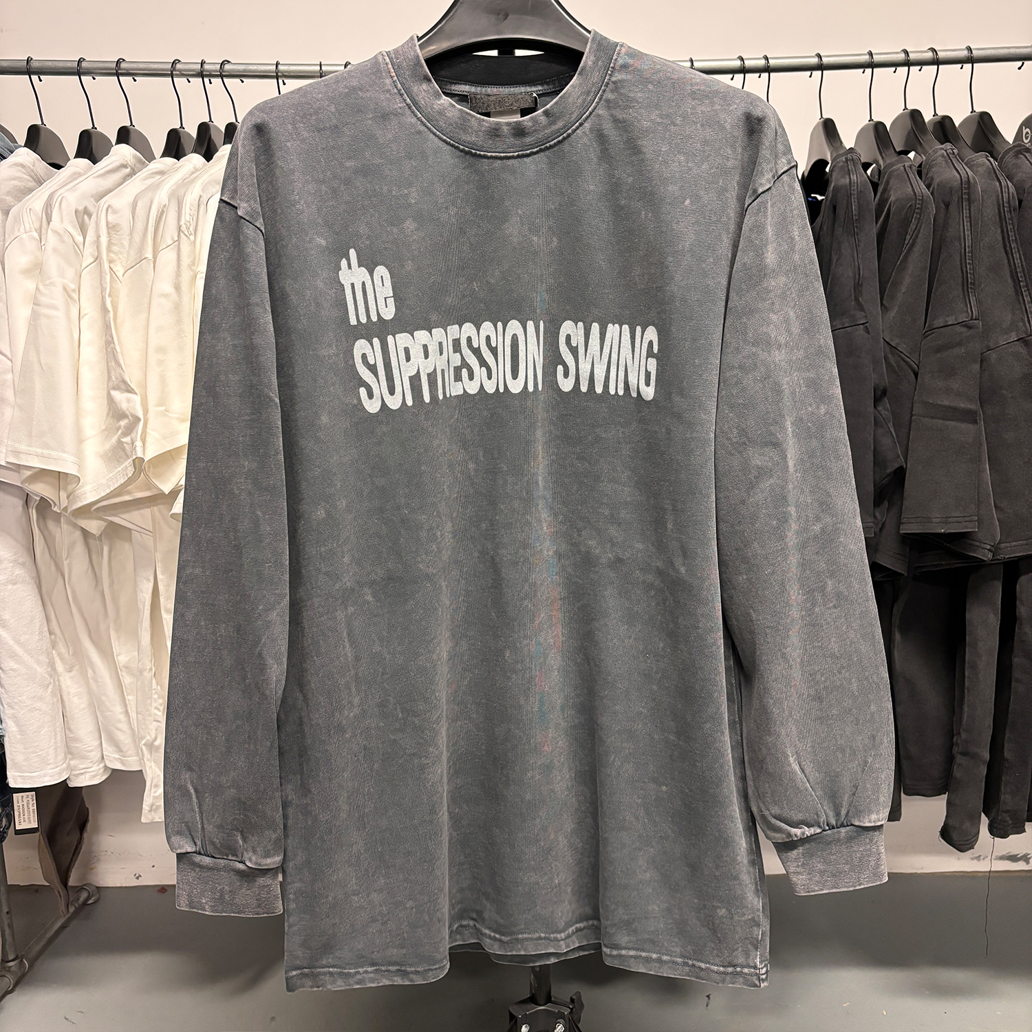 The Suppression Swing抑制环乐队硬核朋克PUNK长袖重磅宽松T恤酷