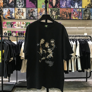 后街男孩backstreet boys乐队t恤印花复古怀旧老乐队落肩宽松短袖