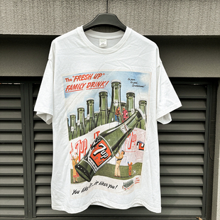 T恤插画tee休闲oversiz无性别滑板嘻哈 创意7UP汽水瓶子趣味短袖