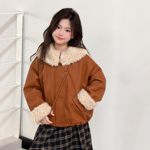 女童娃娃领羊羔毛皮衣2026儿童加绒加厚保暖毛领中大童夹克外套潮
