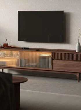 北美黑胡桃木电视柜客厅家用简约落地柜实木储物柜中古风视听柜