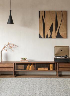 北美黑胡桃木实木电视柜中古玻璃视听柜客厅地柜骨骼线收纳储物柜