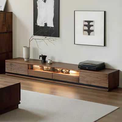 北美黑胡桃木电视柜茶几组合现代简约客厅家用实木地台储物收纳柜