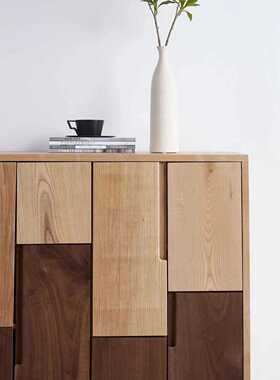 侘寂风餐边柜北美黑胡桃纯实木储物柜现代简约入户玄关卧室收纳柜