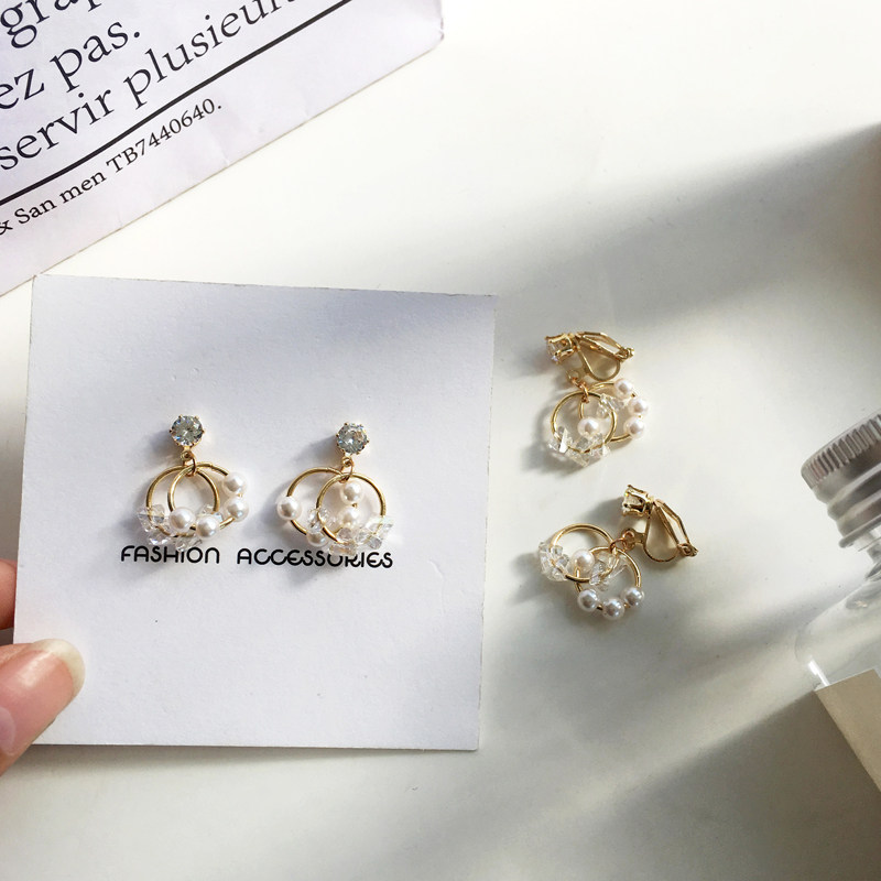 fashion Simplicity Versatile crystal Earrings Sweet Pearl Earrings circular Diamond Earrings student Ear clipin the Accessories/Fashion Jewelry, Earring , Earring  category - from Buy2taobao.com to provide professional Taobao agent buy service