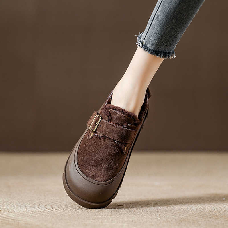 西班牙小众品牌ONGYSL厚底一脚蹬毛毛鞋女棉鞋女鞋真皮加绒勃肯鞋